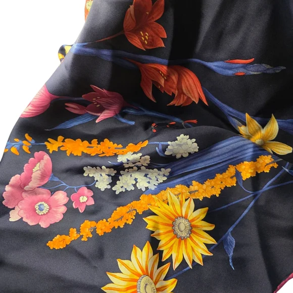 Salvatore Ferragamo Blue and Orange Scarf Vibrant Floral Design - Picture 2 of 4